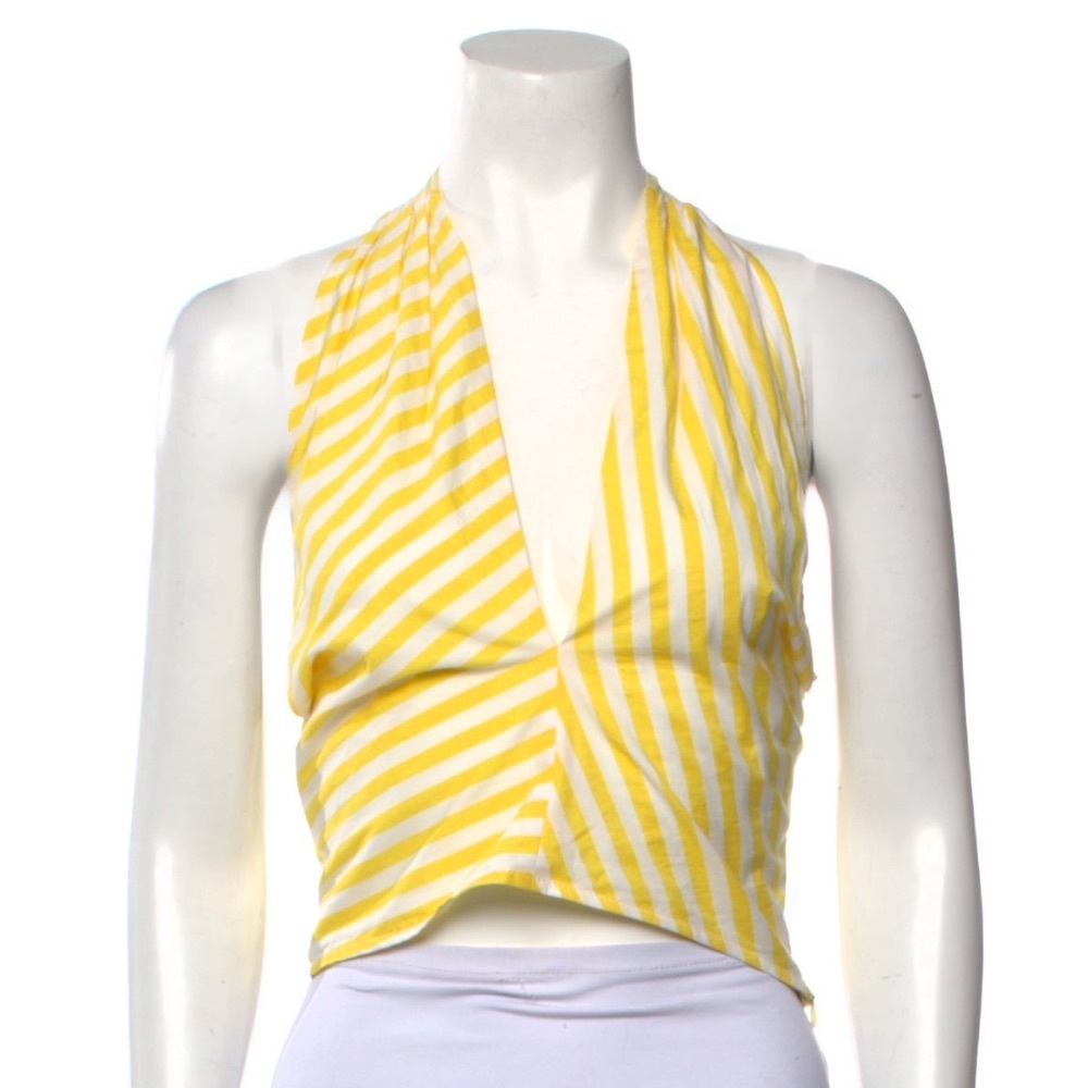 Staud Kai Striped Poplin Halter | Color: White/Yellow | Size: 6 |WORN ONCE